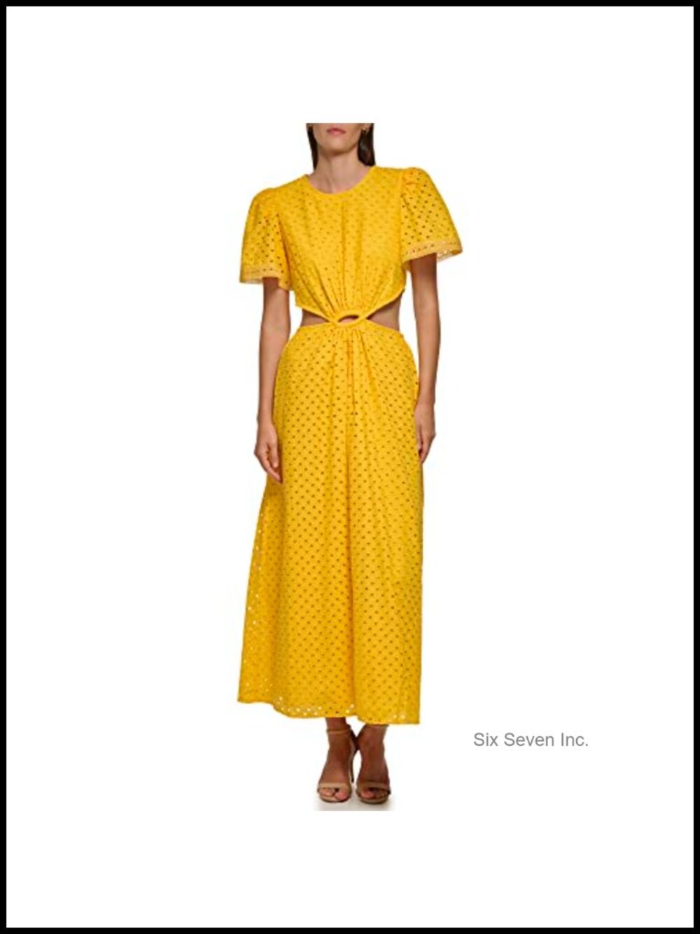 Lace Cut Out Long Sleeveless Dress with High Waist & Scoop Neck